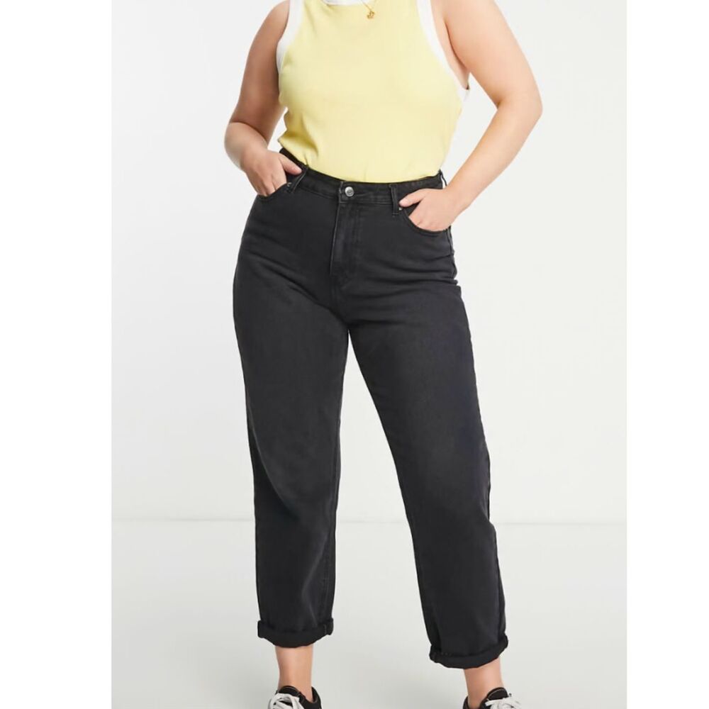 Don't Think Twice‎ Womens Plus Size 22 Washed Black Mom Jeans Relaxed 90s Cuffed